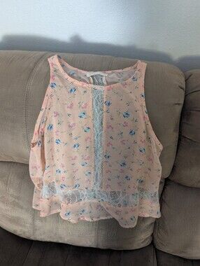 My Star Denim Peach Floral Lace-Trim Sleeveless Camisole